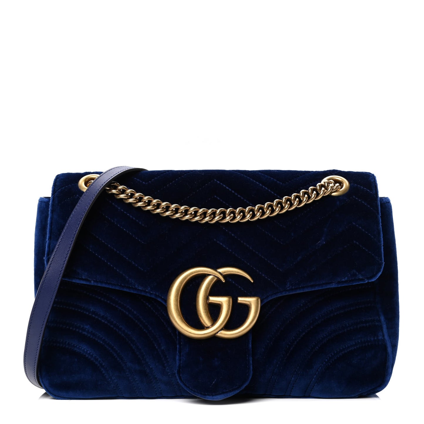 Velvet Matelasse Medium GG Marmont Shoulder Bag Cobalt Blue