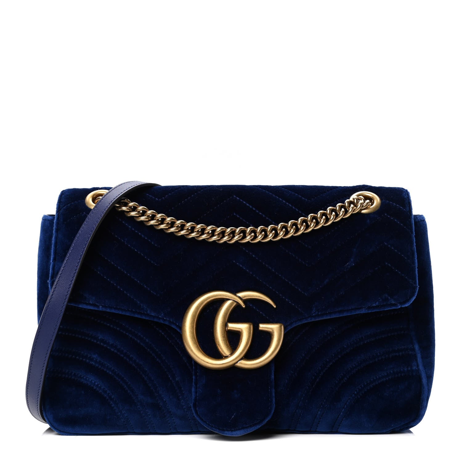 Gucci Velvet Matelasse Medium GG Marmont Shoulder Bag Cobalt Blue 1 of 5