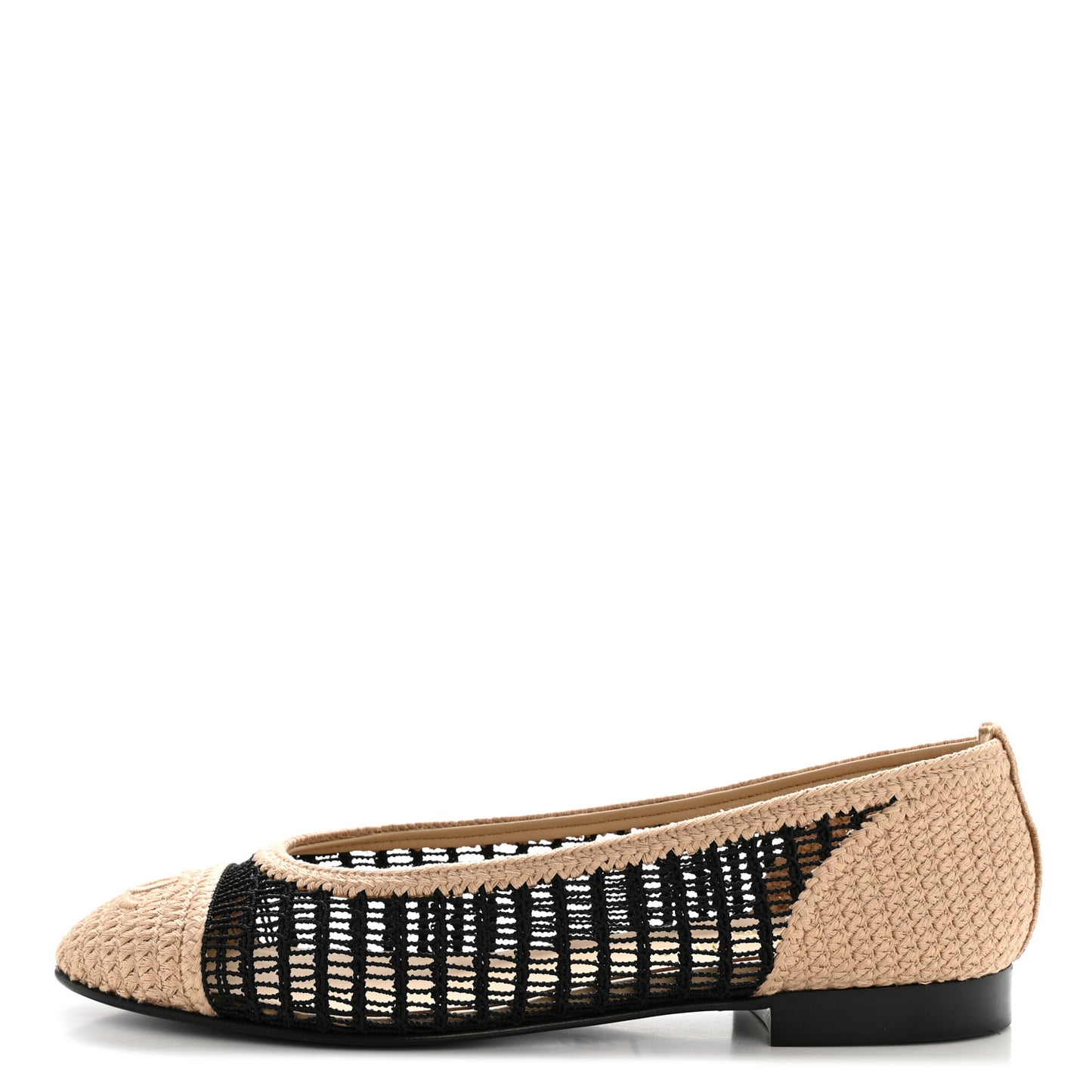 Raffia Cap Toe Ballerina Flats 39 Black Beige