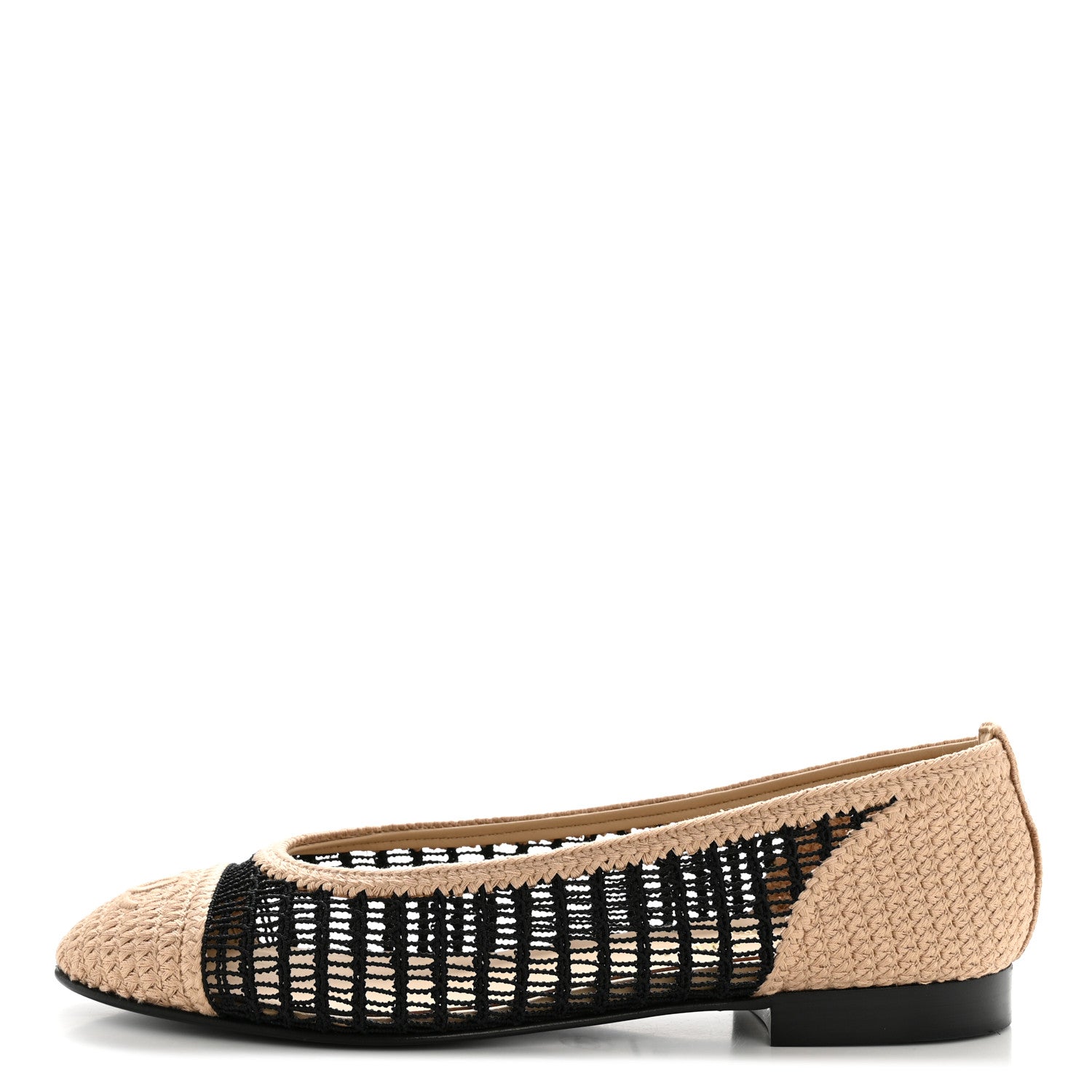 Chanel Raffia Cap Toe Ballerina Flats 39 Black Beige 1 of 10