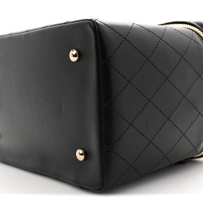 Chanel Lambskin Flat Quilted Knock On Wood Large Vanity Case Black 10 of 11
