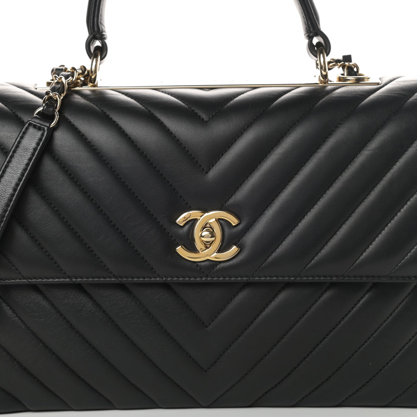 Lambskin Chevron Quilted Medium Trendy CC Dual Handle Flap Bag Black