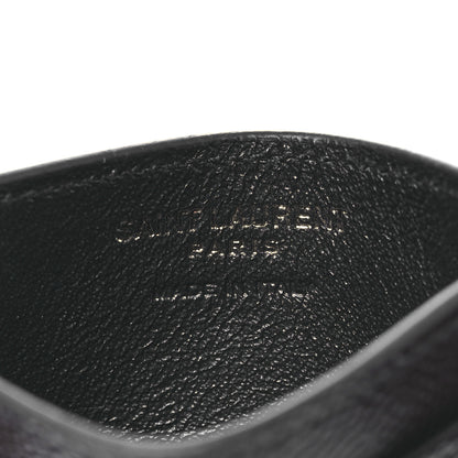 Saint Laurent Grain De Poudre Matelasse Chevron Monochrome Monogram Credit Card Case Black 6 of 8