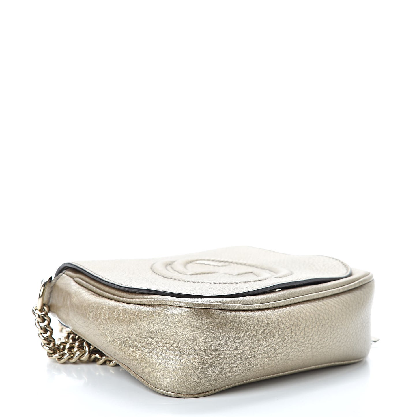 Metallic Pebbled Calfskin Small Soho Flap Crossbody Golden Beige