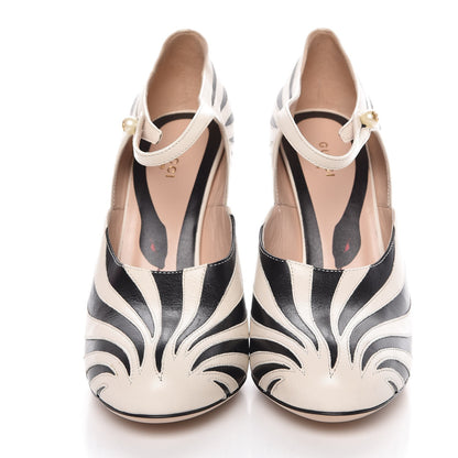 Gucci Malaga Kid Zebra Inlay Lesley Mary Jane Pumps 40 Mystic White Black 2 of 9