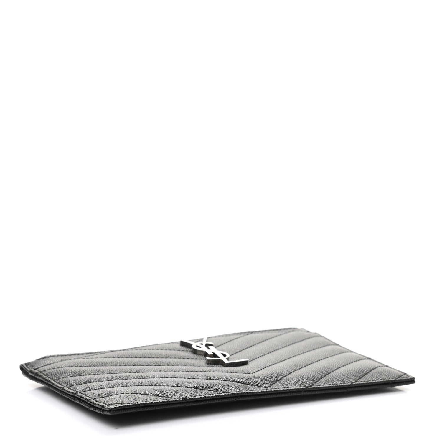 Saint Laurent Grain De Poudre Chevron Monogram Bill Pouch Black 4 of 8