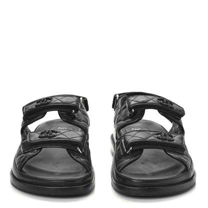 Chanel Lambskin Velcro Dad Sandals 40.5 Black 2 of 9