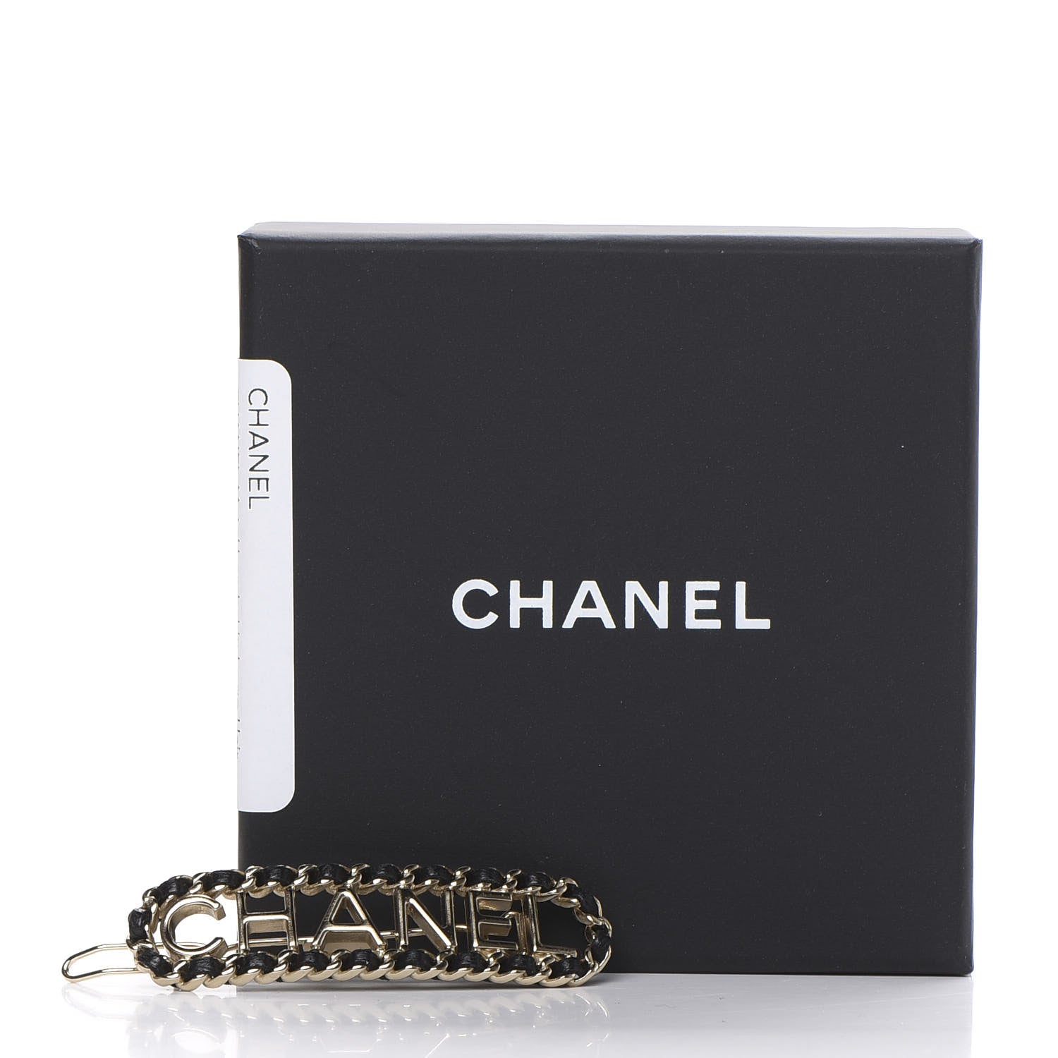 Chanel Metal Lambskin Vintage Allure Logo Hair Clip Black Gold 4 of 4