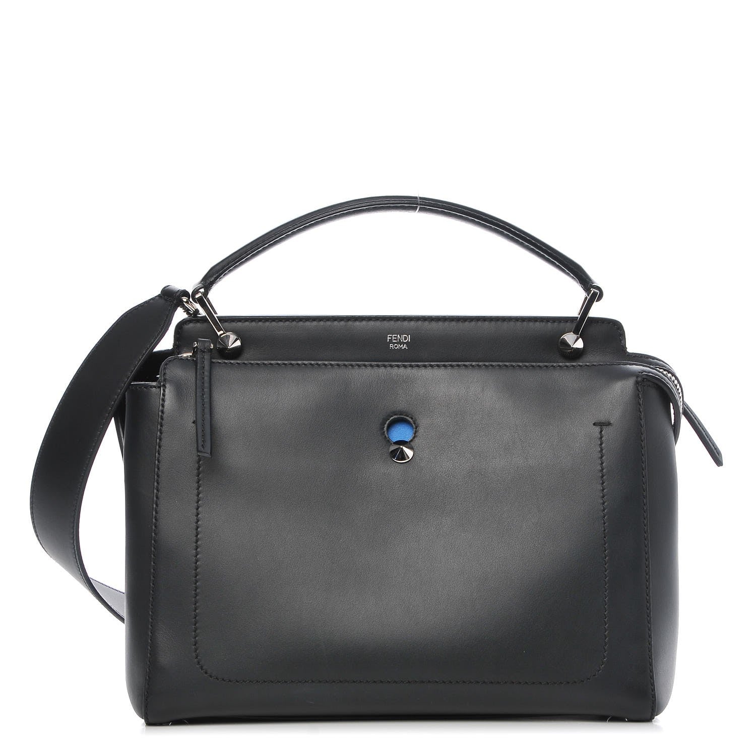 Fendi Vitello Baltico Dolce DotCom Satchel Black Blue Royal 1 of 10