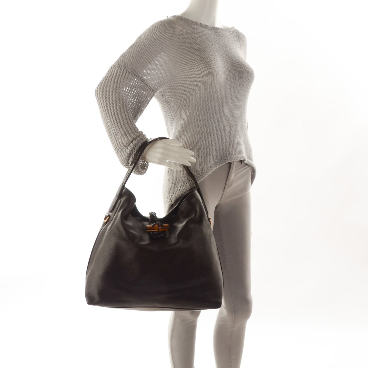 Deerskin Large Hip Bamboo Hobo Dark Cocoa