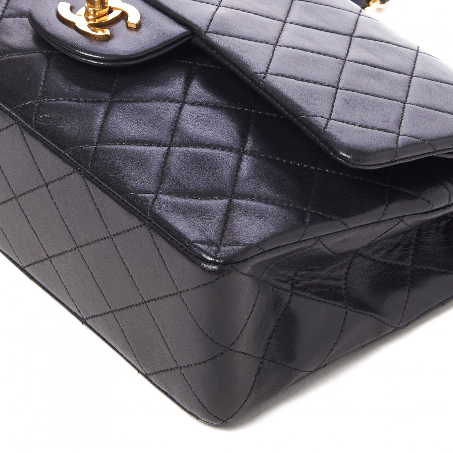 Lambskin Quilted Medium Double Flap Black
