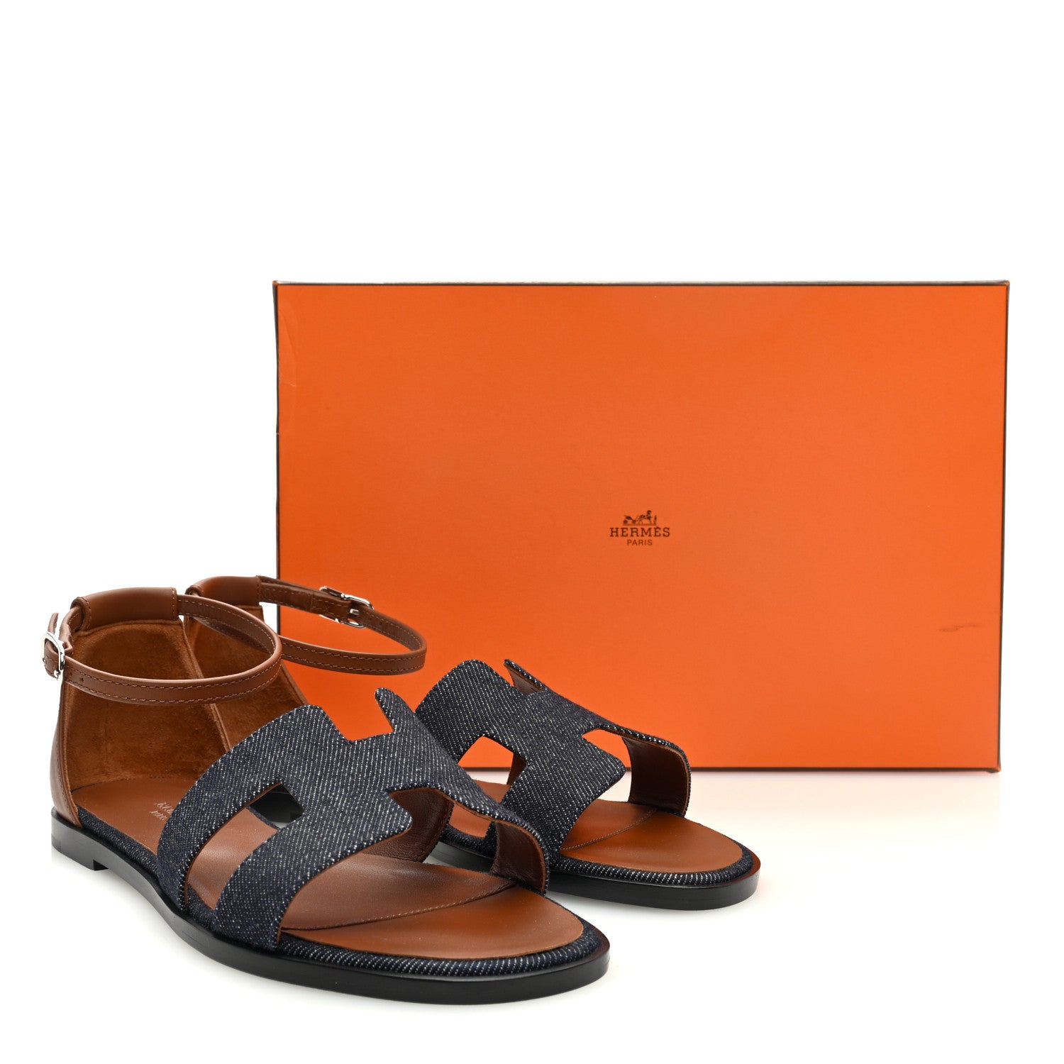 Hermes Denim Santorini Sandals 38 Bleu Brut Gold 8 of 8