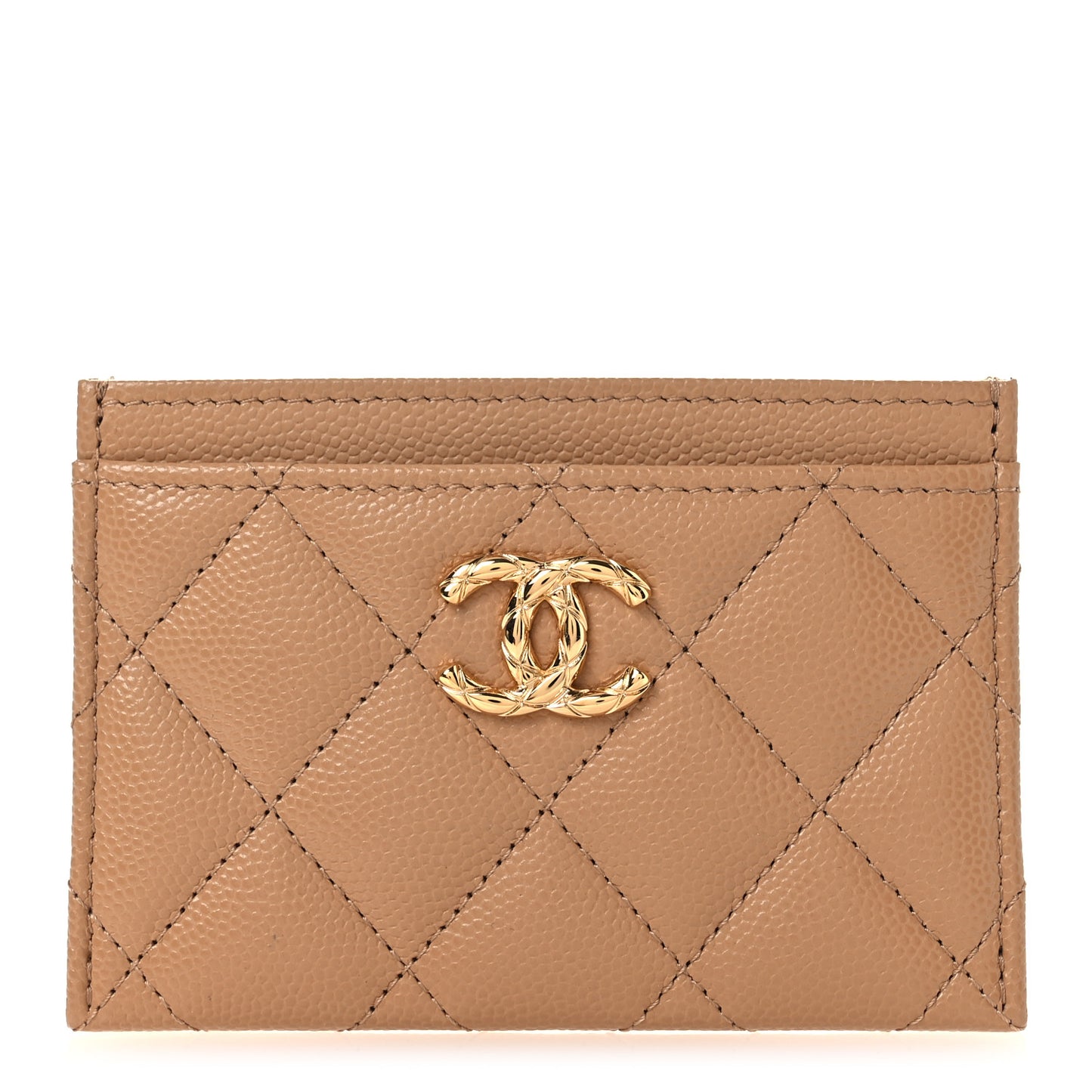 Caviar Quilted CC Card Holder Beige