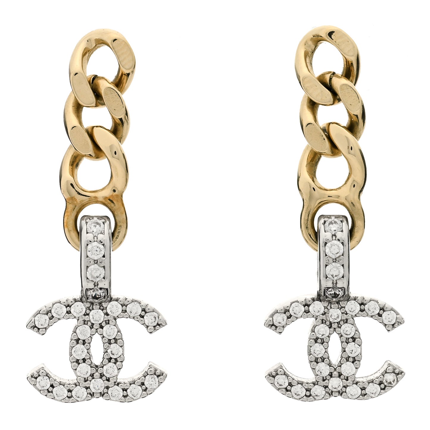Metal Crystal CC Chain Drop Earrings Gold