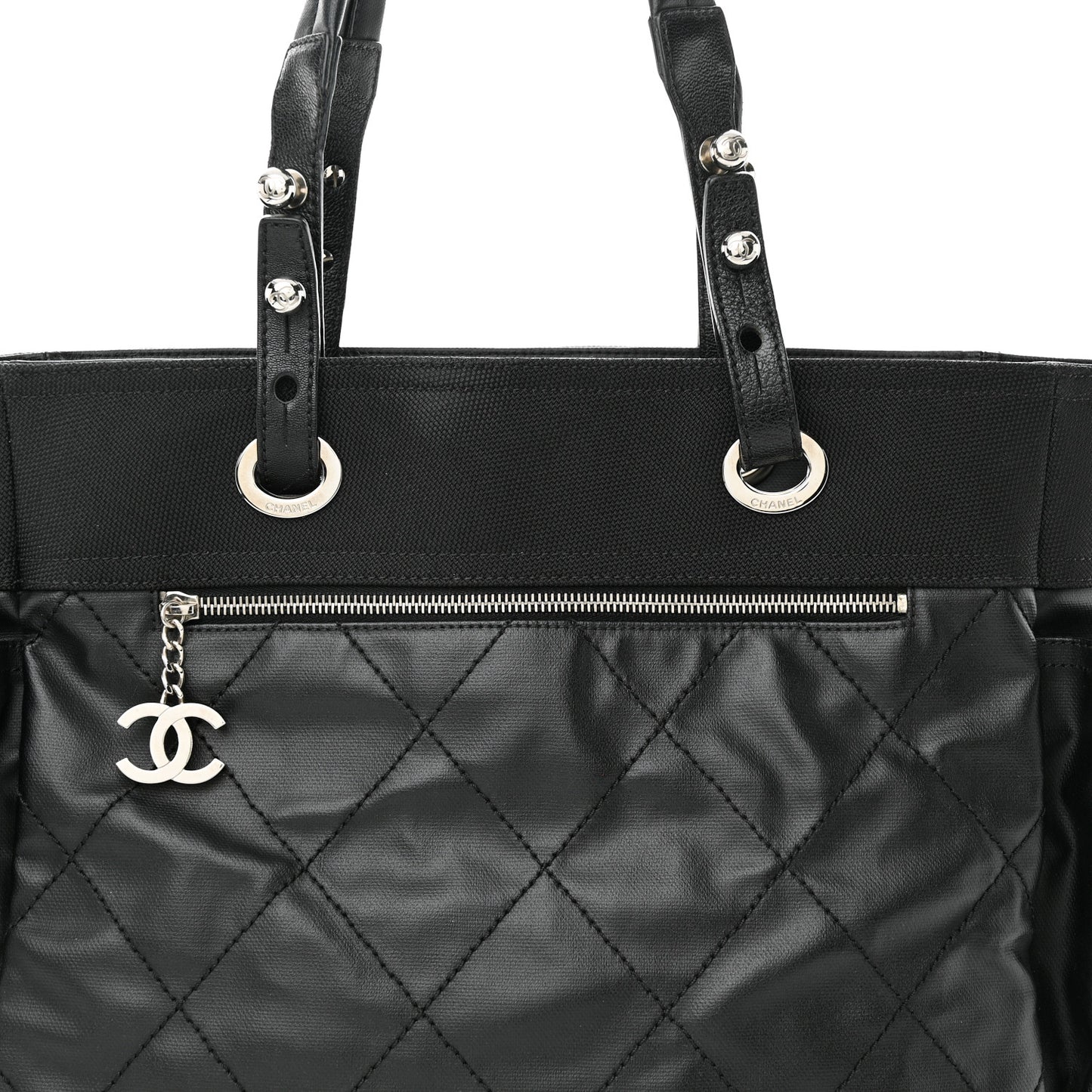 Coated Canvas Quilted Large Paris Biarritz Tote Black