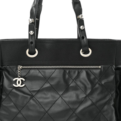 Chanel Coated Canvas Quilted Large Paris Biarritz Tote Black 8 of 10