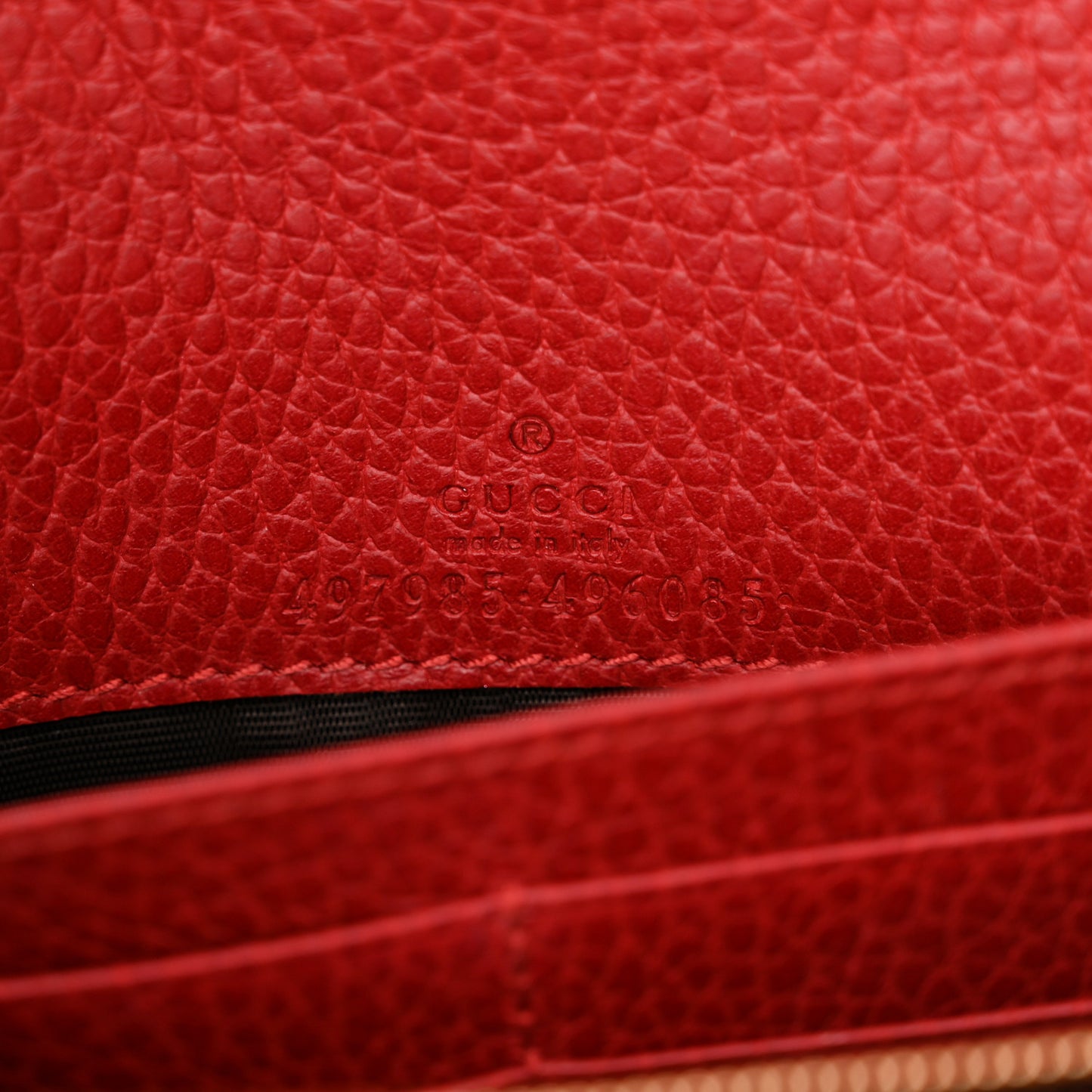 Dollar Calfskin Mini GG Marmont Chain Wallet Hibiscus Red