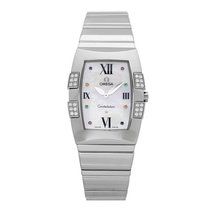 Omega Stainless Steel Diamond Pink Mother of Pearl Multi Gemstone 26mm Constellation Quadrella Quartz Watch 895.1290 1 of 4