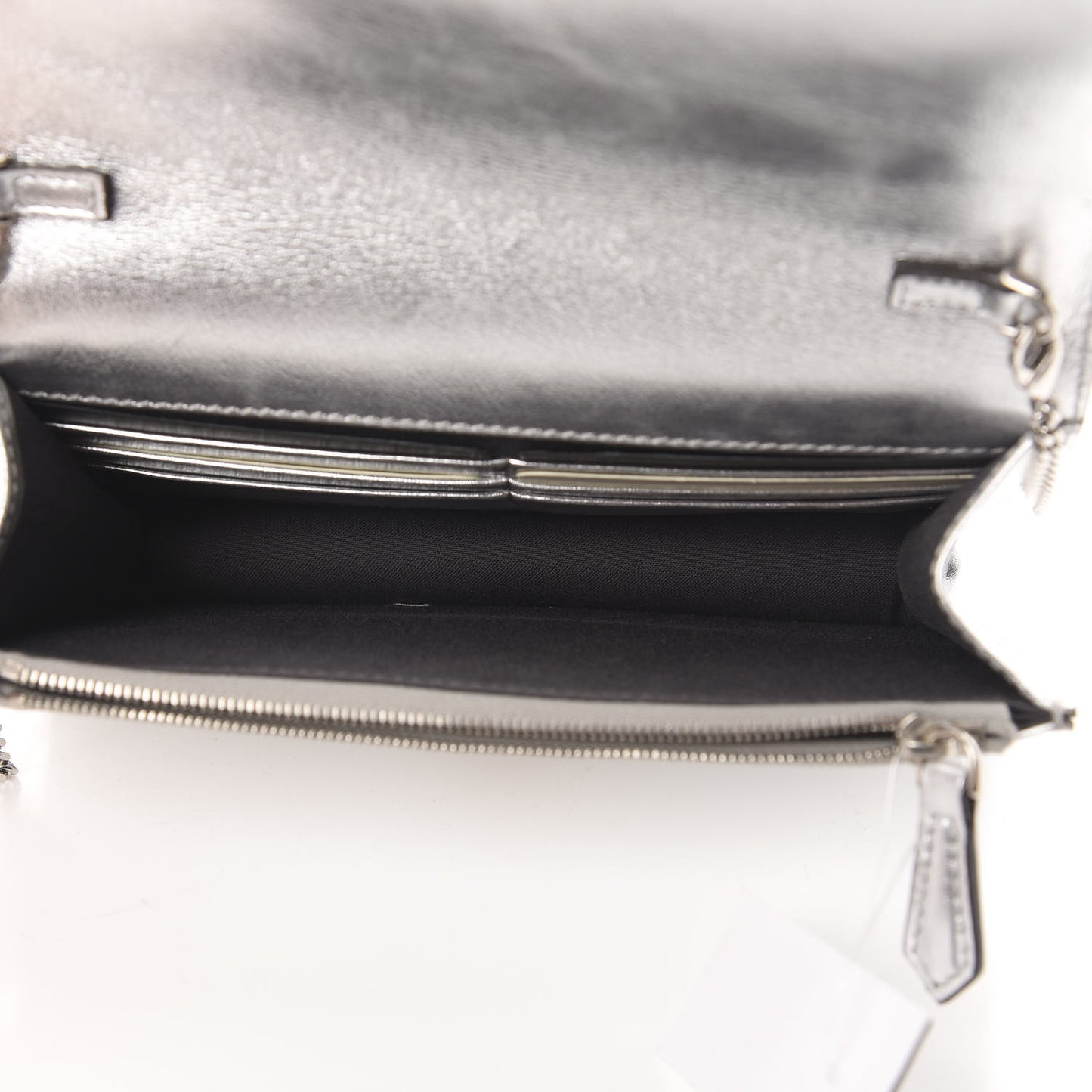 Vitello Catalan Mirror Flowerland Tube Wallet On Chain Argento