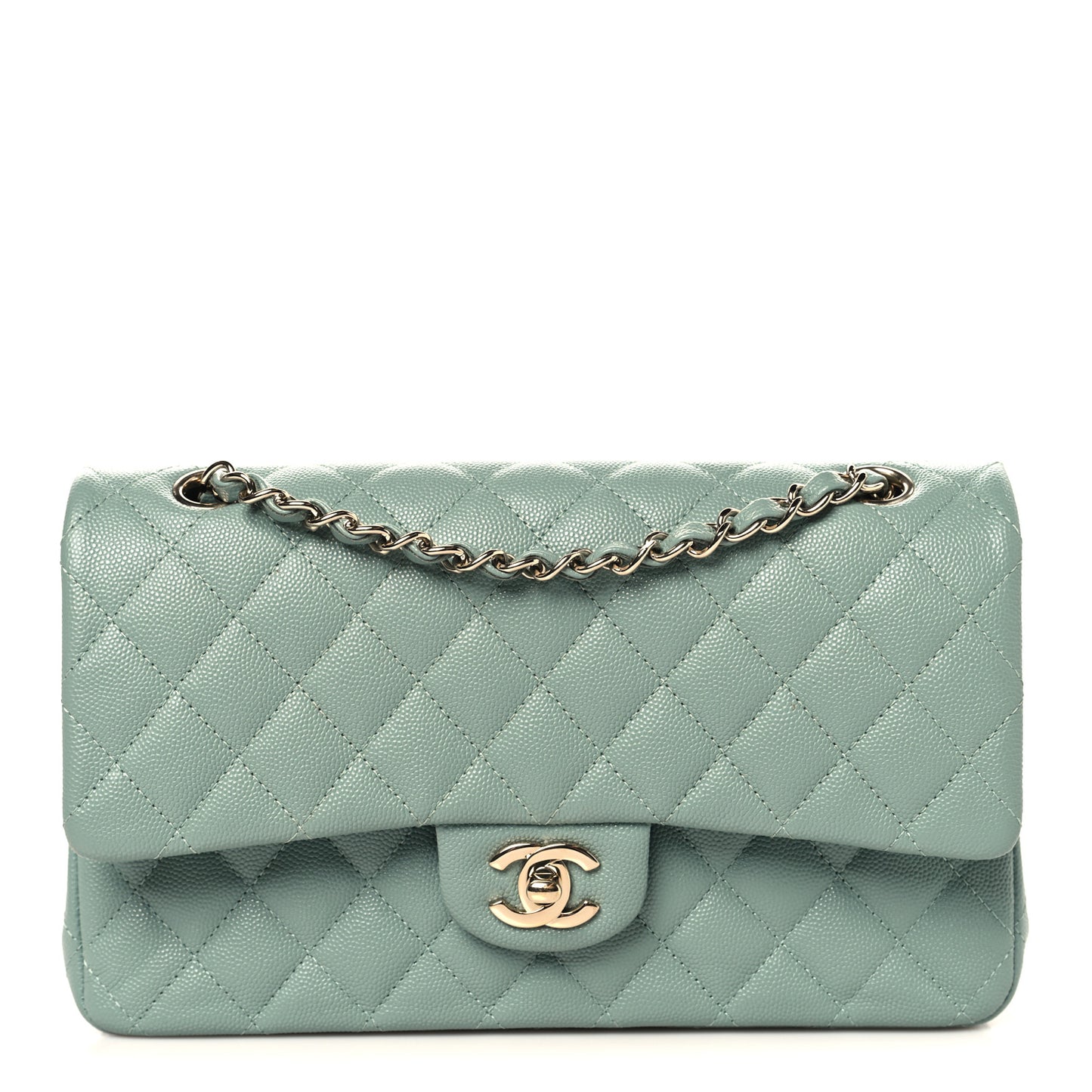 Caviar Quilted Medium Double Flap Dark Green
