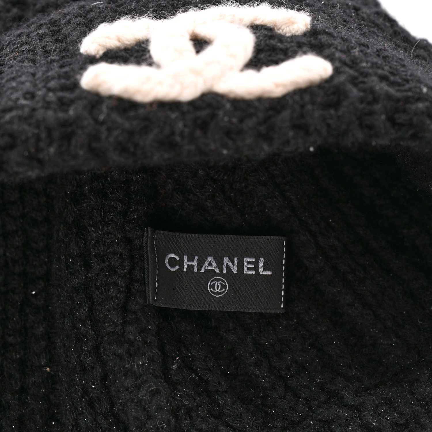 Chanel Wool Cashmere CC Beanie Hat Black White 4 of 5