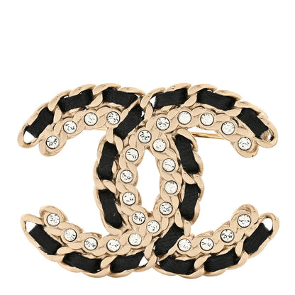 Chanel Lambskin Crystal Vintage Allure CC Chain Brooch Black Gold 1 of 4