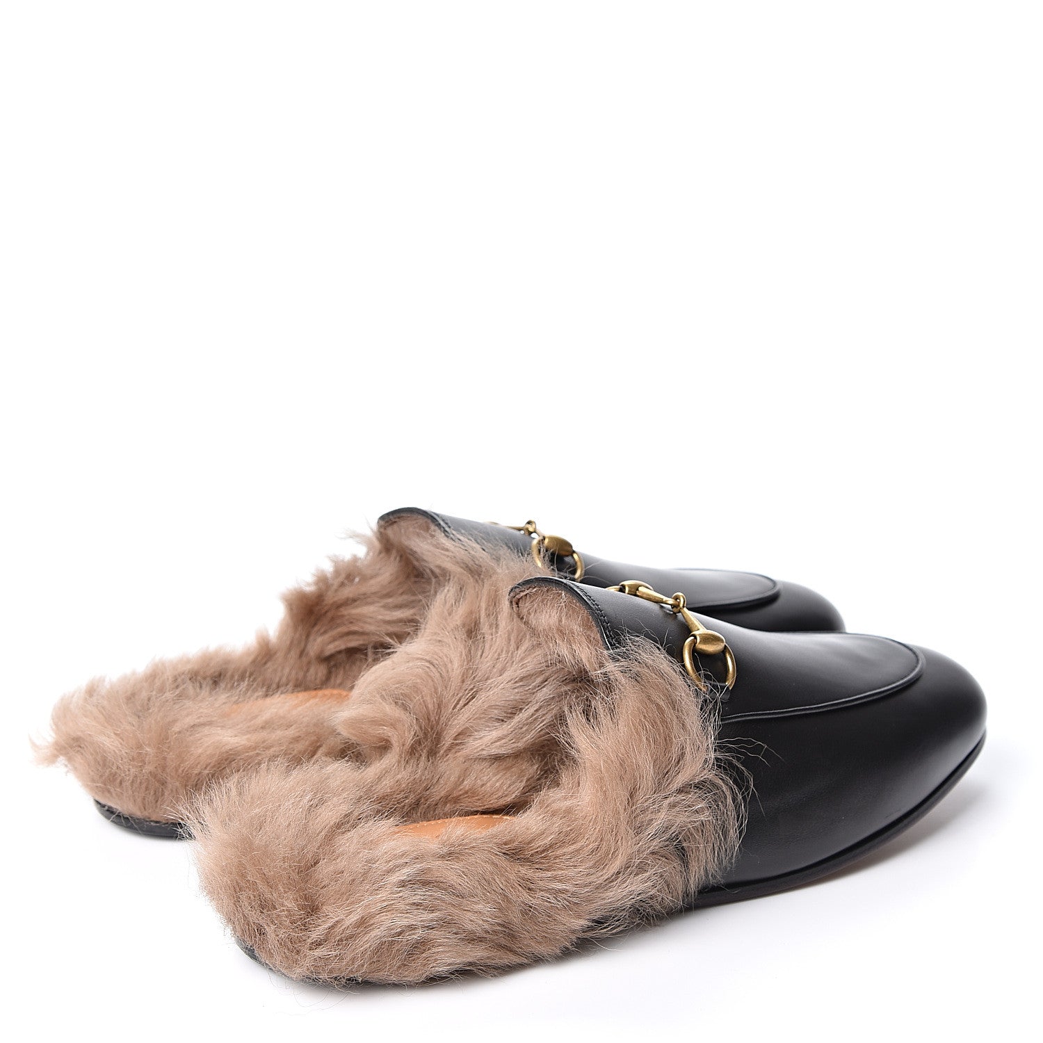 Gucci Calfskin Fur Womens Princetown Slippers 38.5 Black 5 of 9