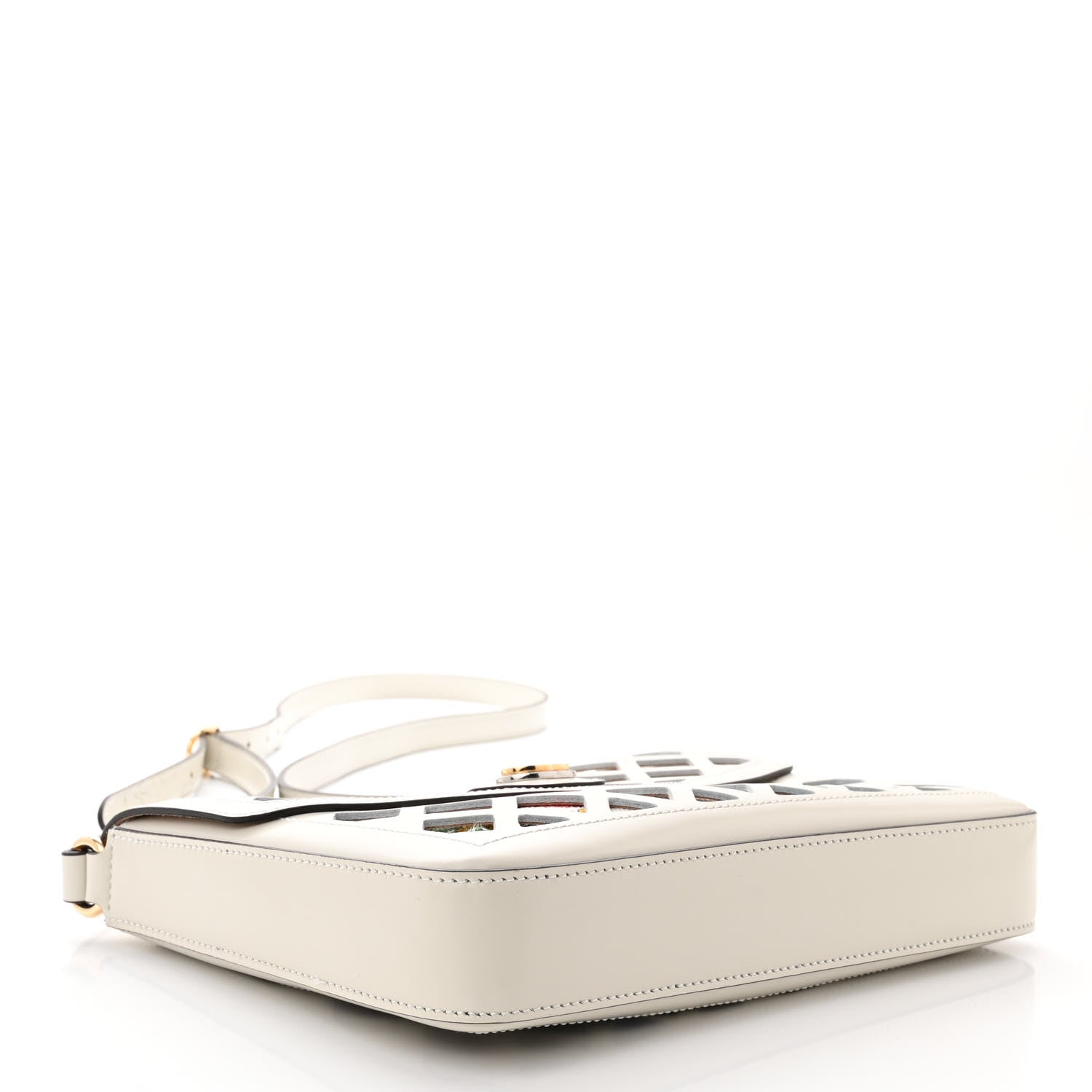 Gucci Canvas Flora Floral Calfskin Medium Cutout Shoulder Bag White Multicolor 4 of 12