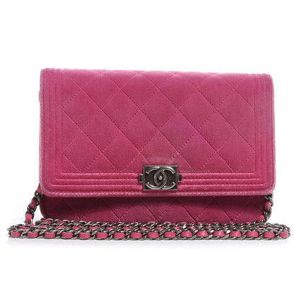 Chanel Velvet Quilted Boy Wallet On Chain Fuchsia 1 of 11