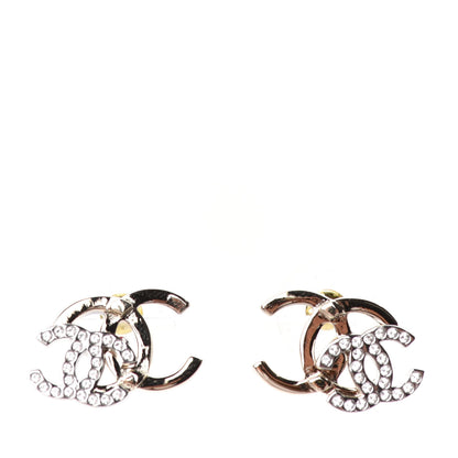Chanel Crystal Double CC Earrings Gold Silver 1 of 5