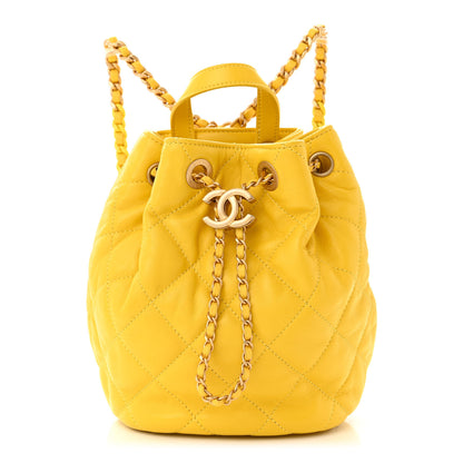 Chanel Lambskin Quilted Drawstring Backpack Yellow 1 of 10