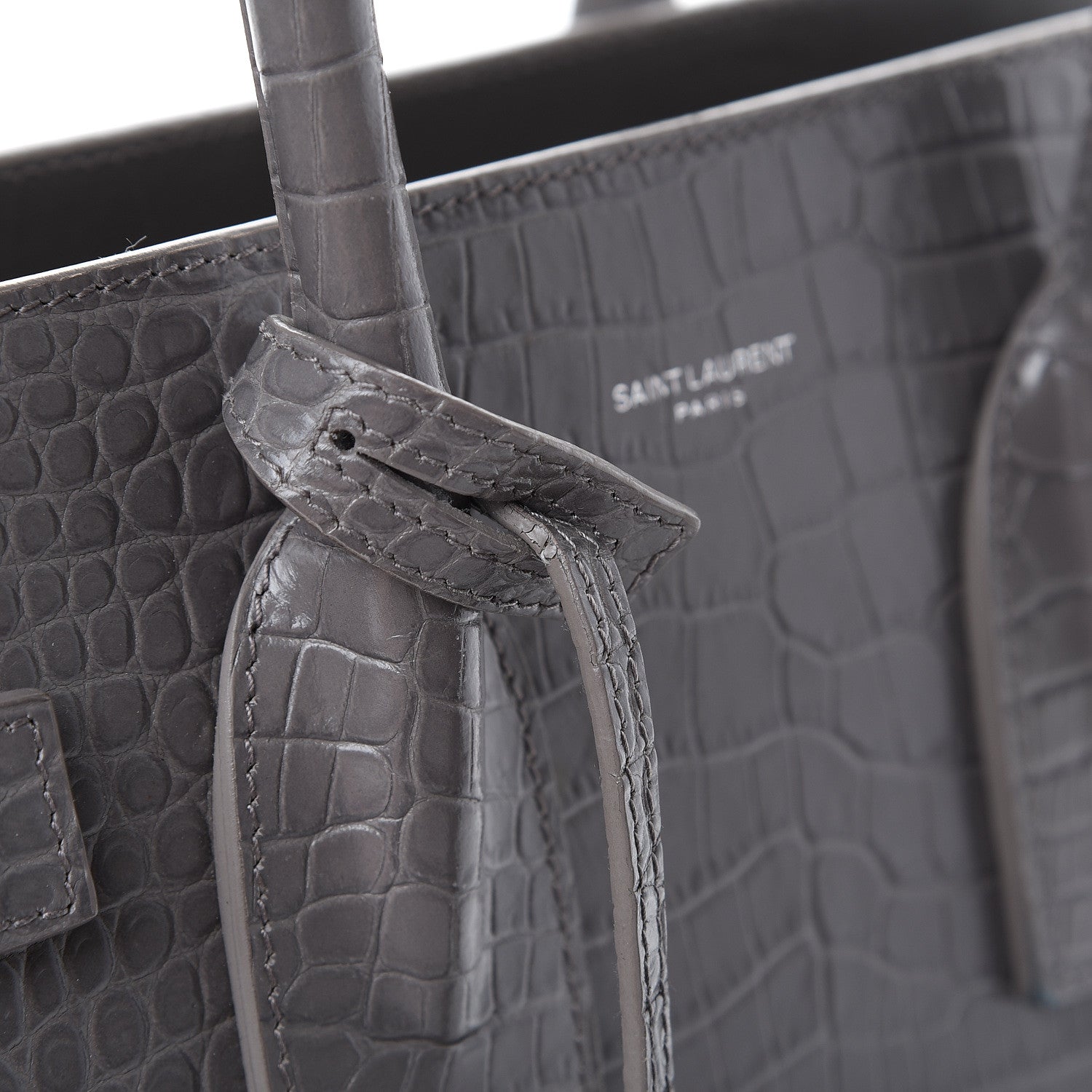 Saint Laurent Calfskin Crocodile Embossed Small Sac De Jour Fog 21 of 21
