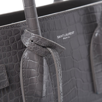 Saint Laurent Calfskin Crocodile Embossed Small Sac De Jour Fog 21 of 21