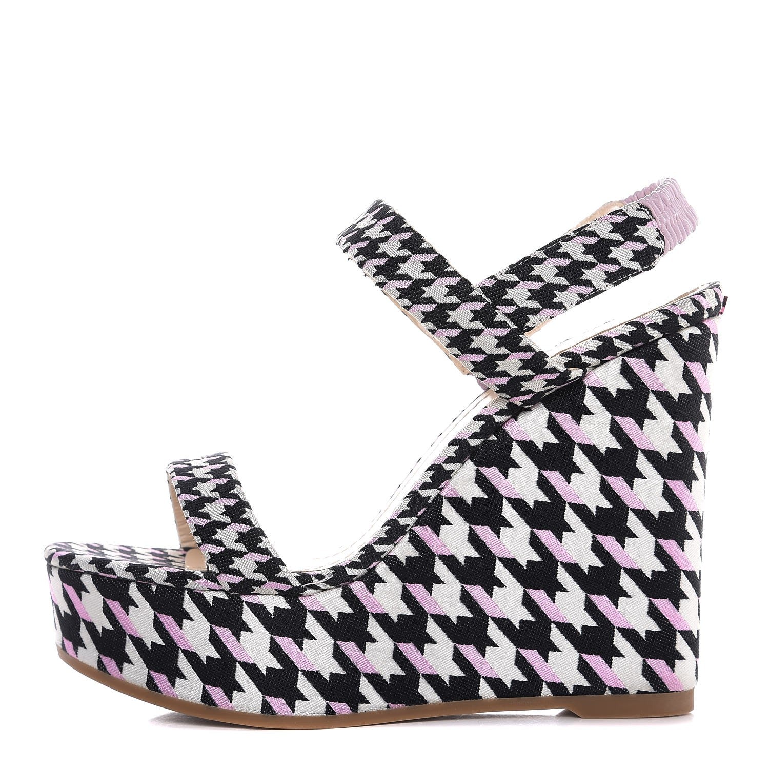 Christian Dior Canvas Herringbone Volt Wedge Sandals 38 Noir Blanc 1 of 10