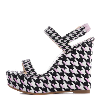 Christian Dior Canvas Herringbone Volt Wedge Sandals 38 Noir Blanc 1 of 10