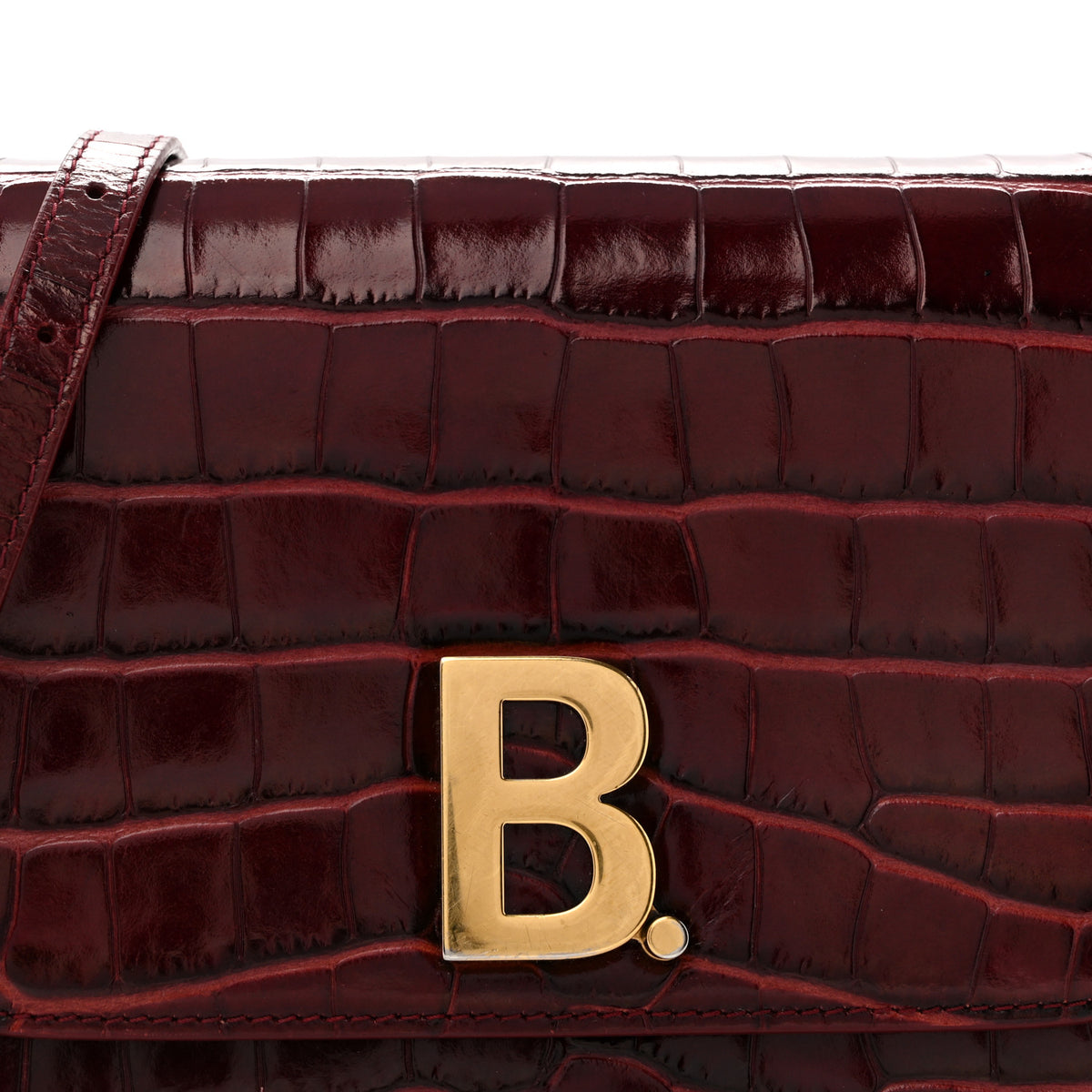 Balenciaga Shiny Calfskin Crocodile Embossed Small B Crossbody Bag Dark Red 7 of 11