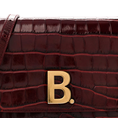 Balenciaga Shiny Calfskin Crocodile Embossed Small B Crossbody Bag Dark Red 7 of 11