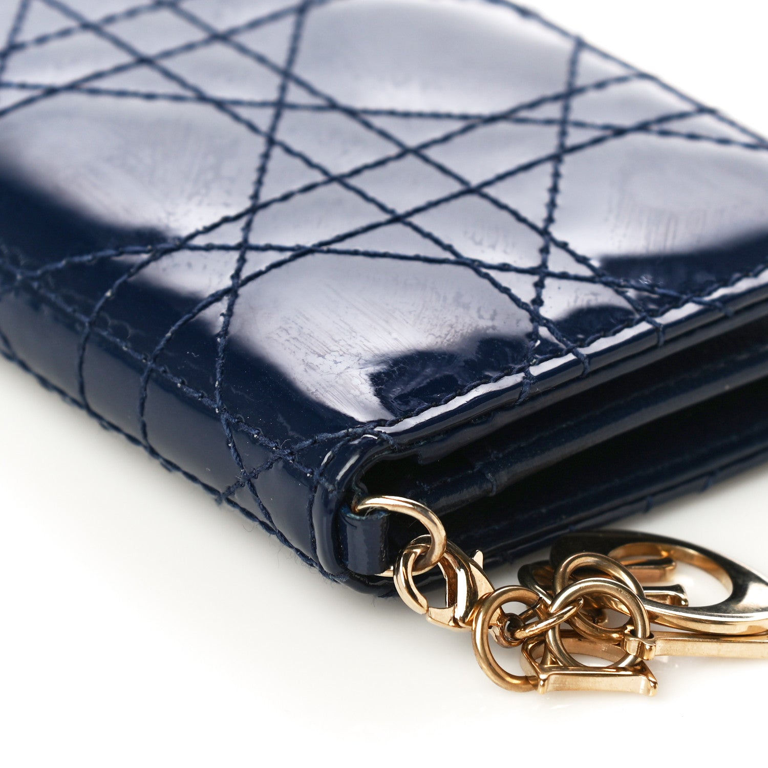 Christian Dior Patent Cannage Lady Dior Card Holder Blue 6 of 12