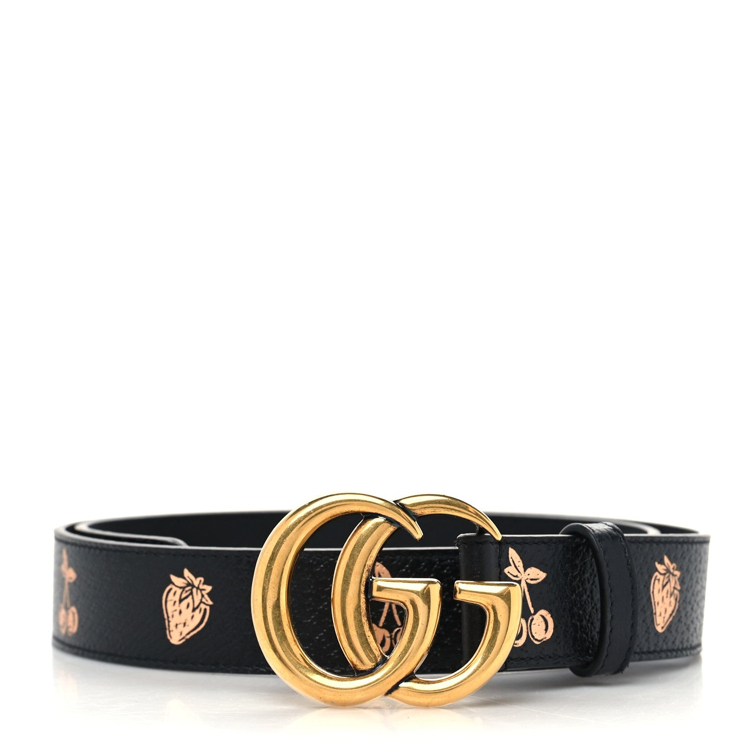 Gucci Textured Dollar Calfskin Berry Print Double G 30mm Belt 85 34 Black Light Copper 1 of 5