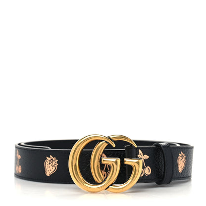 Gucci Textured Dollar Calfskin Berry Print Double G 30mm Belt 85 34 Black Light Copper 1 of 5
