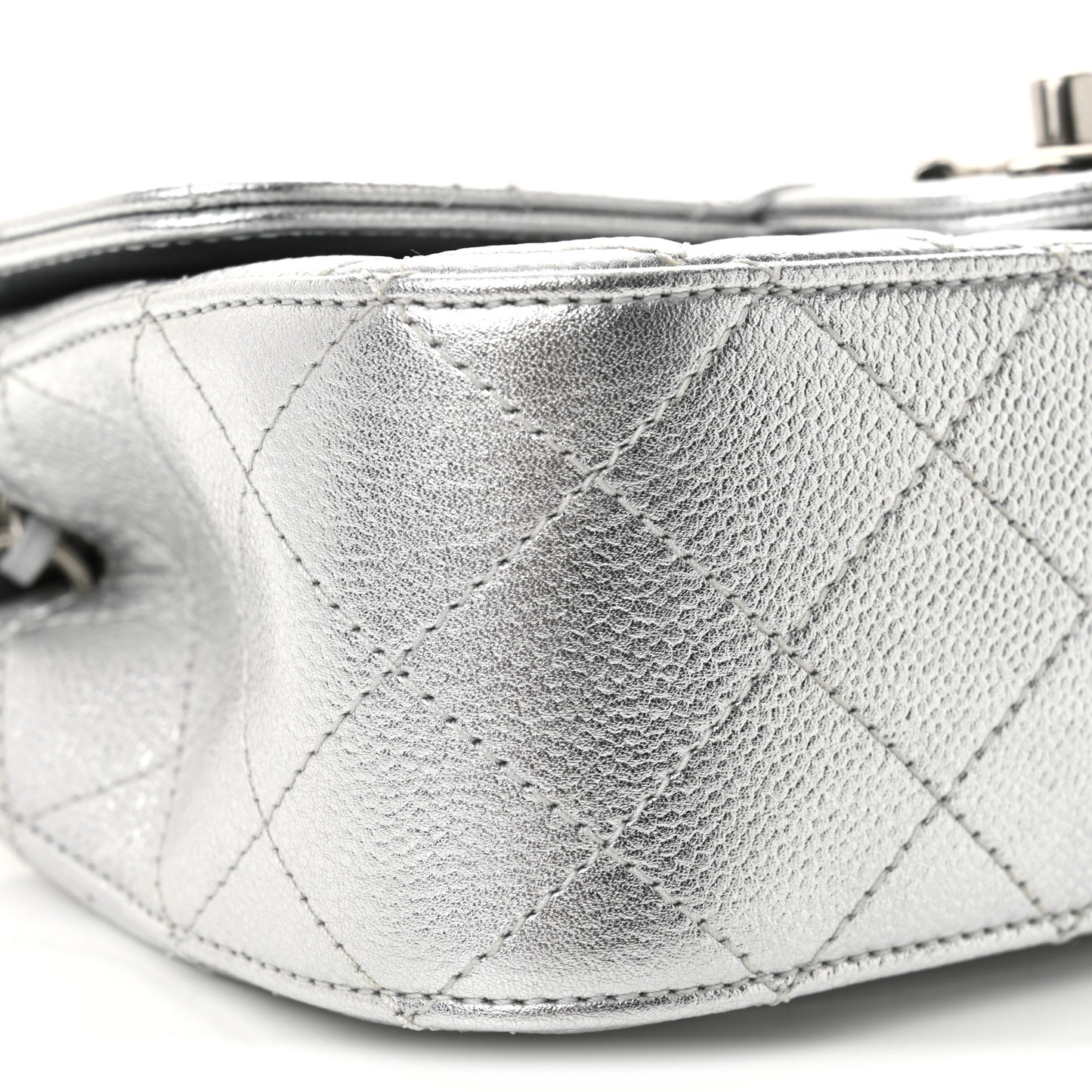 Metallic Caviar Quilted Mini Rectangular CC Slide Flap Silver