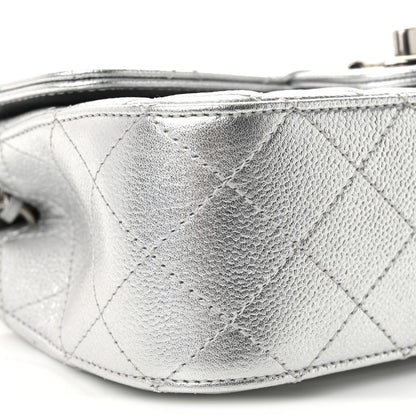 Chanel Metallic Caviar Quilted Mini Rectangular CC Slide Flap Silver 9 of 11