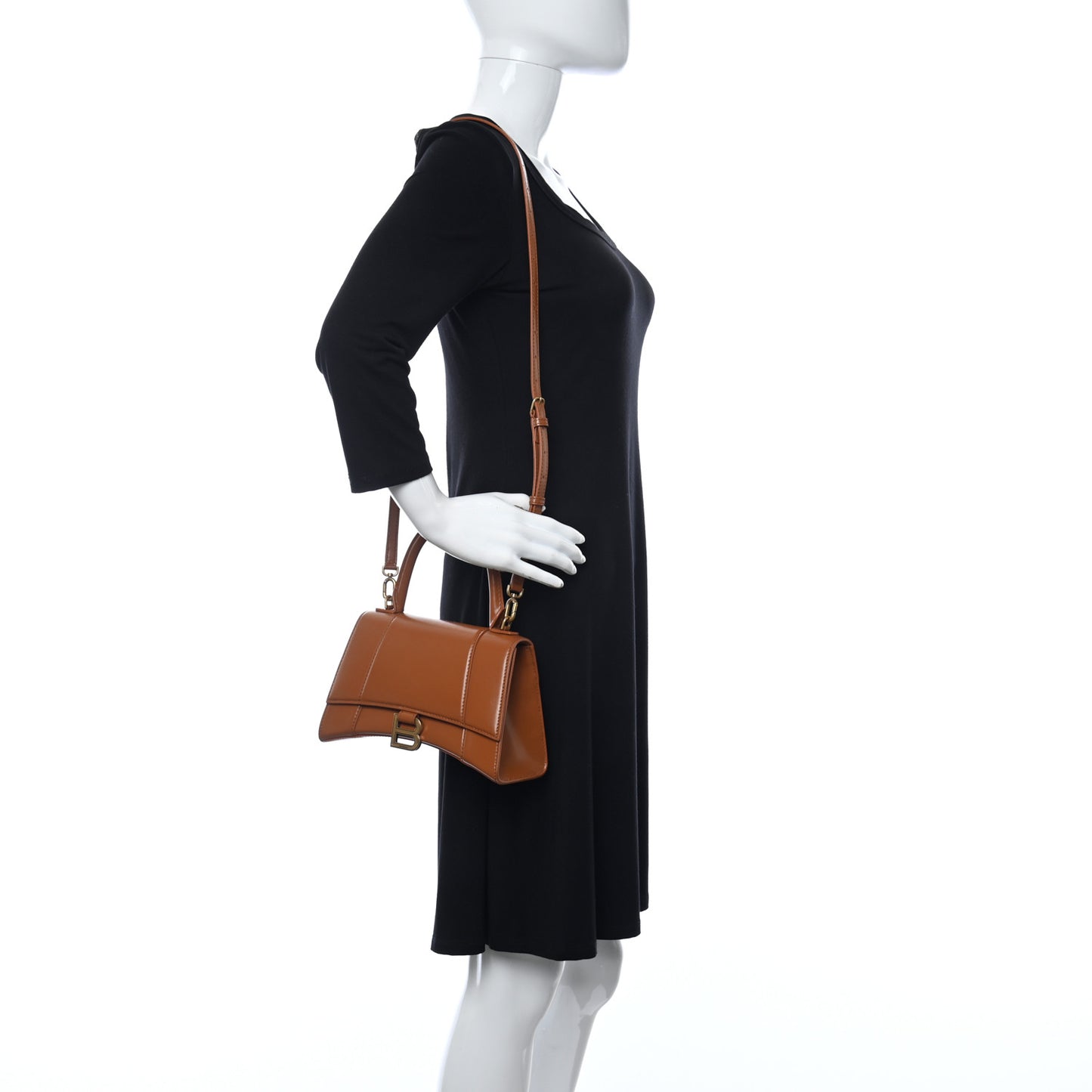 Shiny Box Calfskin Small Hourglass Top Handle Bag Camel