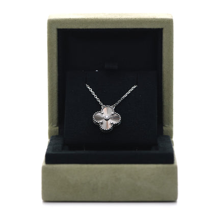 Van Cleef & Arpels 18K White Gold Diamond Guilloche Vintage Alhambra Pendant Necklace 7 of 7
