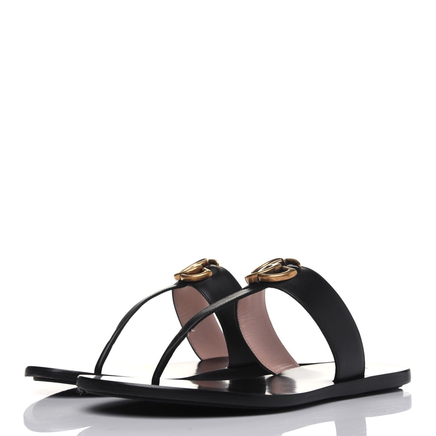 Calfskin GG Marmont Thong Sandals 38 Black