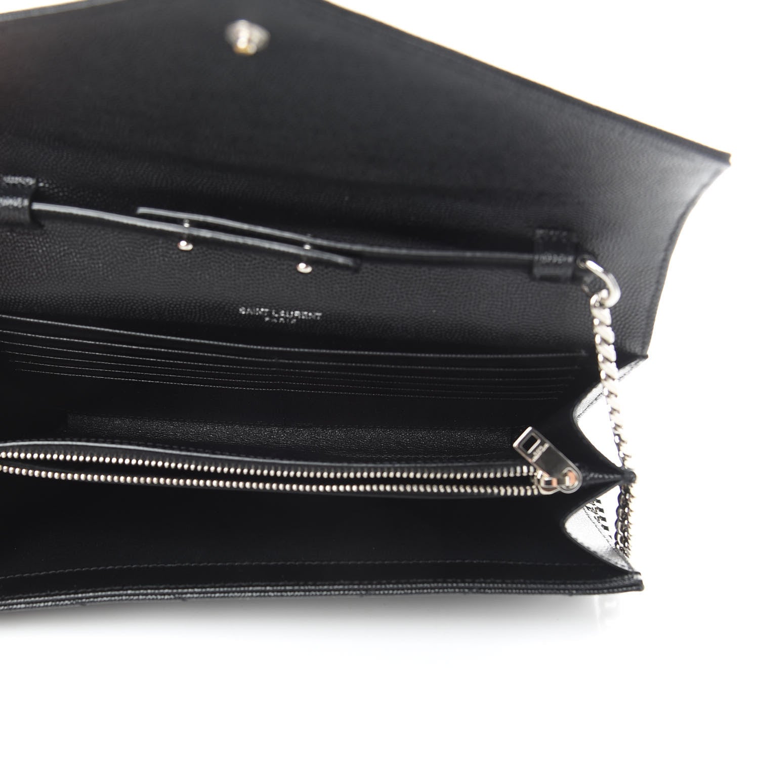 Saint Laurent Grain De Poudre Matelasse Chevron Monogram Chain Wallet Black 5 of 11