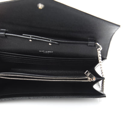 Saint Laurent Grain De Poudre Matelasse Chevron Monogram Chain Wallet Black 5 of 11