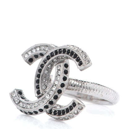 Chanel Crystal CC Ring 6 Silver Black 3 of 6