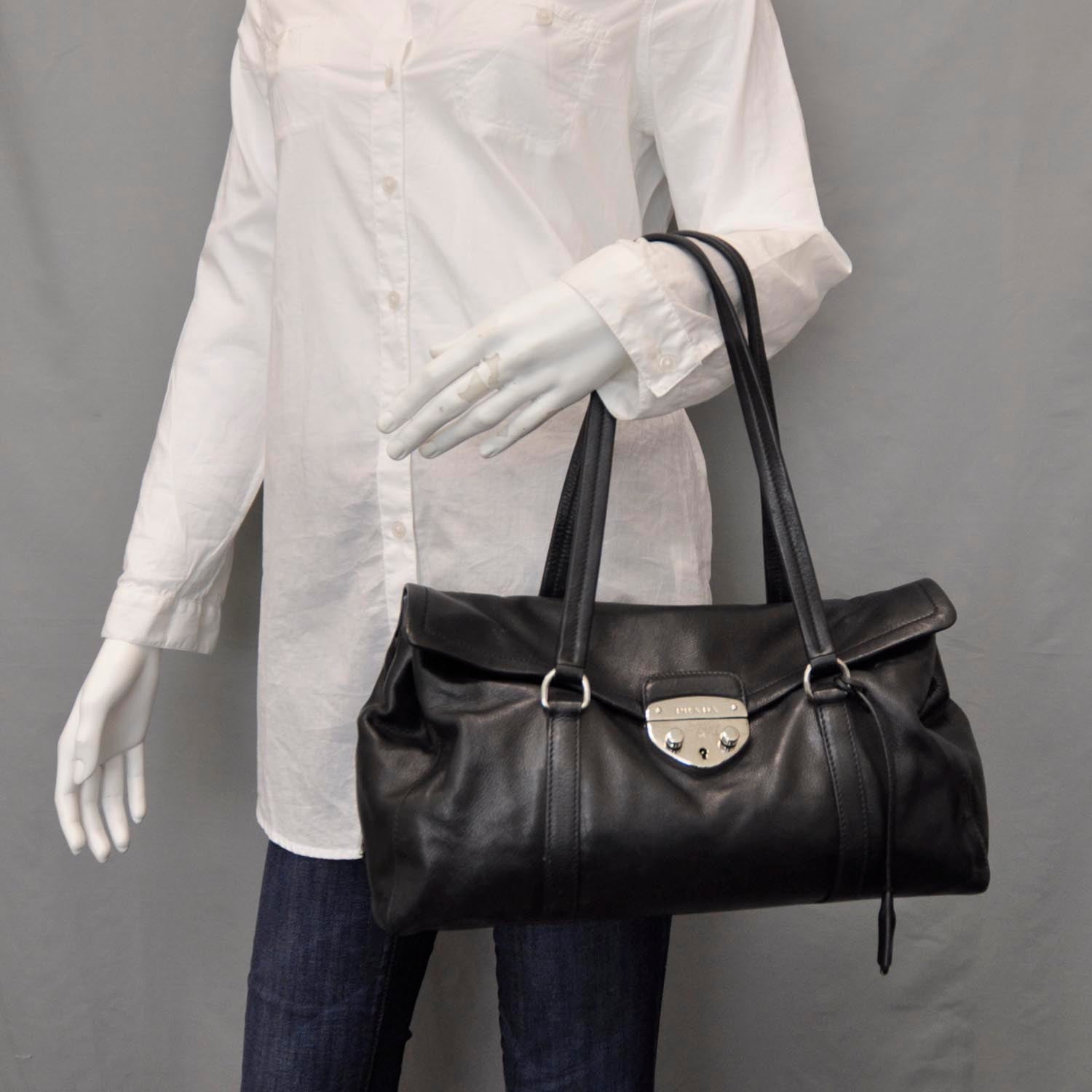 Prada Royal Calf Easy Foldover Pushlock Satchel Black 2 of 8