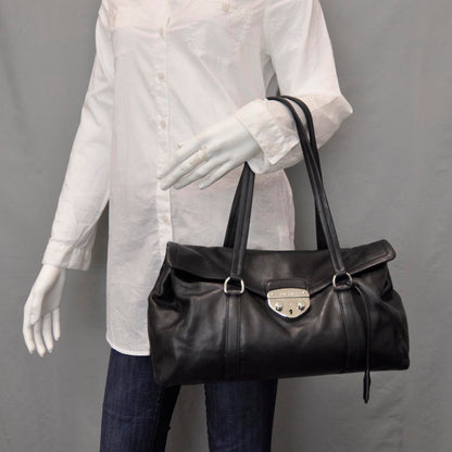 Prada Royal Calf Easy Foldover Pushlock Satchel Black 2 of 8